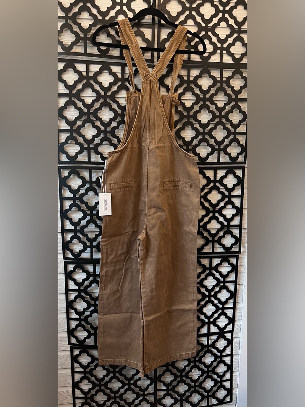 Zenana Outfitters Deep Camel Wide-Leg Women's Overalls knitted strap - Picture 5 of 11